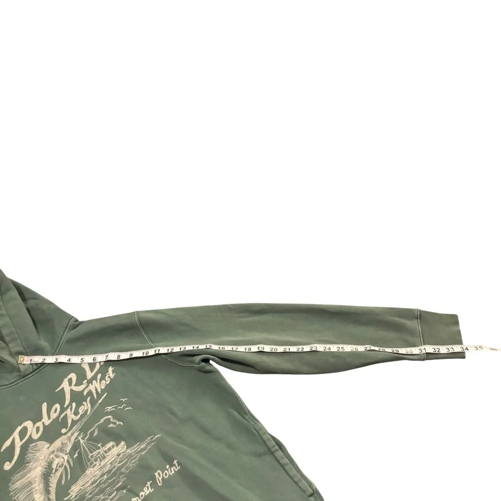 Polo Ralph Lauren Key West Marlin Fishing Hoodie Green Mens Large Embroidery Vtg